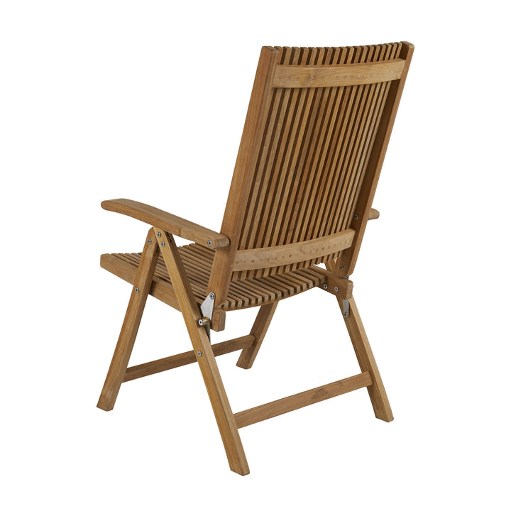 Brafab Julita spisestol med armlene i teak, sammenleggbar med justerbar rygg, sett bakfra
