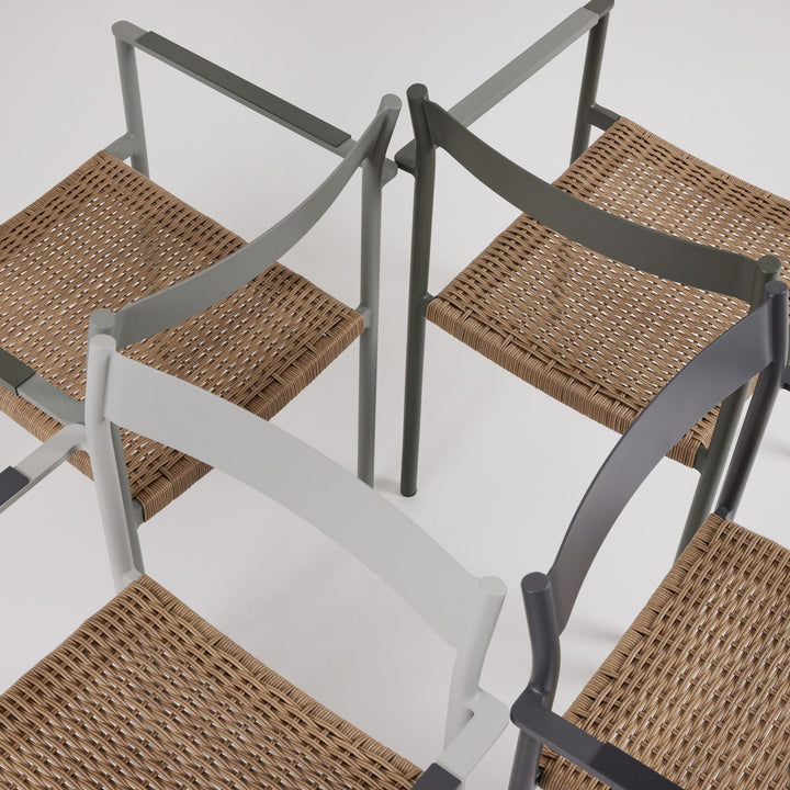 Brafab DK spisestol med naturflettet sete, ovenfra med grå og olivengrønne rammer