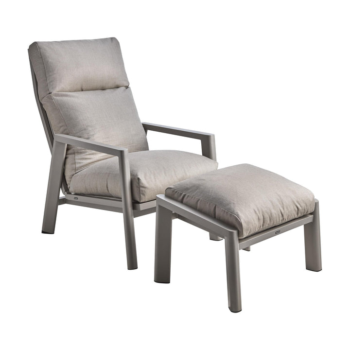 Brafab Slide fotskammel i khaki med beige pute, med stol og sidebord