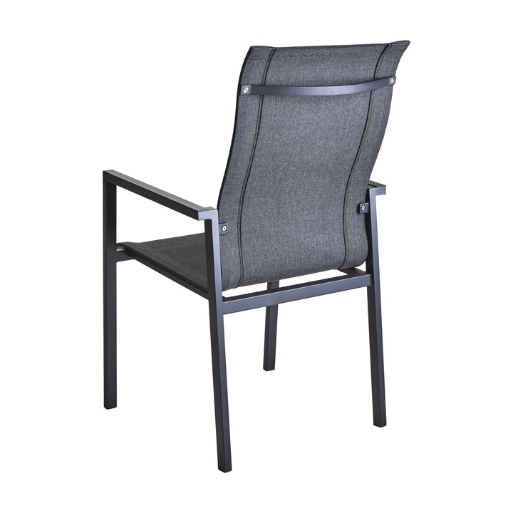 Brafab Comfy spisestol med antrasitt tekstilrygg og sort ramme, sett bakfra