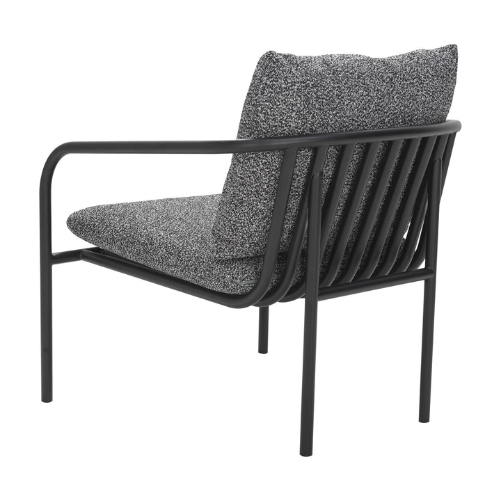 Brafab Bendt hagestol med sort ramme og melert grå/sort bouclé-puter, sett bakfra