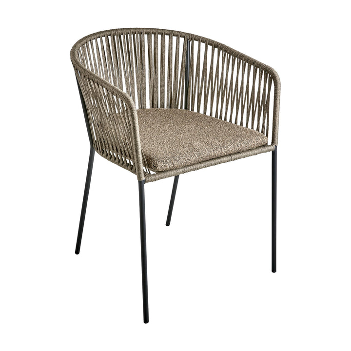 Brafab Piatto spisestol i sort flettet snor med beige bouclé-puter