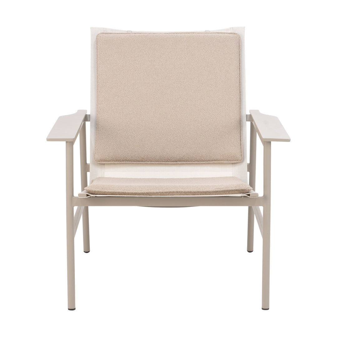 Brafab Soro loungestol i khaki med beige teddy-pute, sett forfra