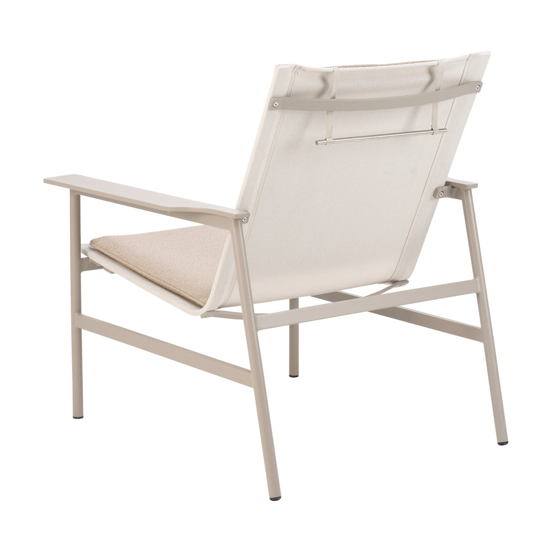 Brafab Soro loungestol i khaki med beige teddy-pute, sett bakfra