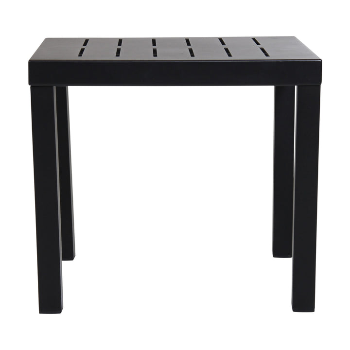 Brafab Belfort sidebord i sort aluminium, kvadratisk plate og rette ben, sett forfra mot hvit bakgrunn