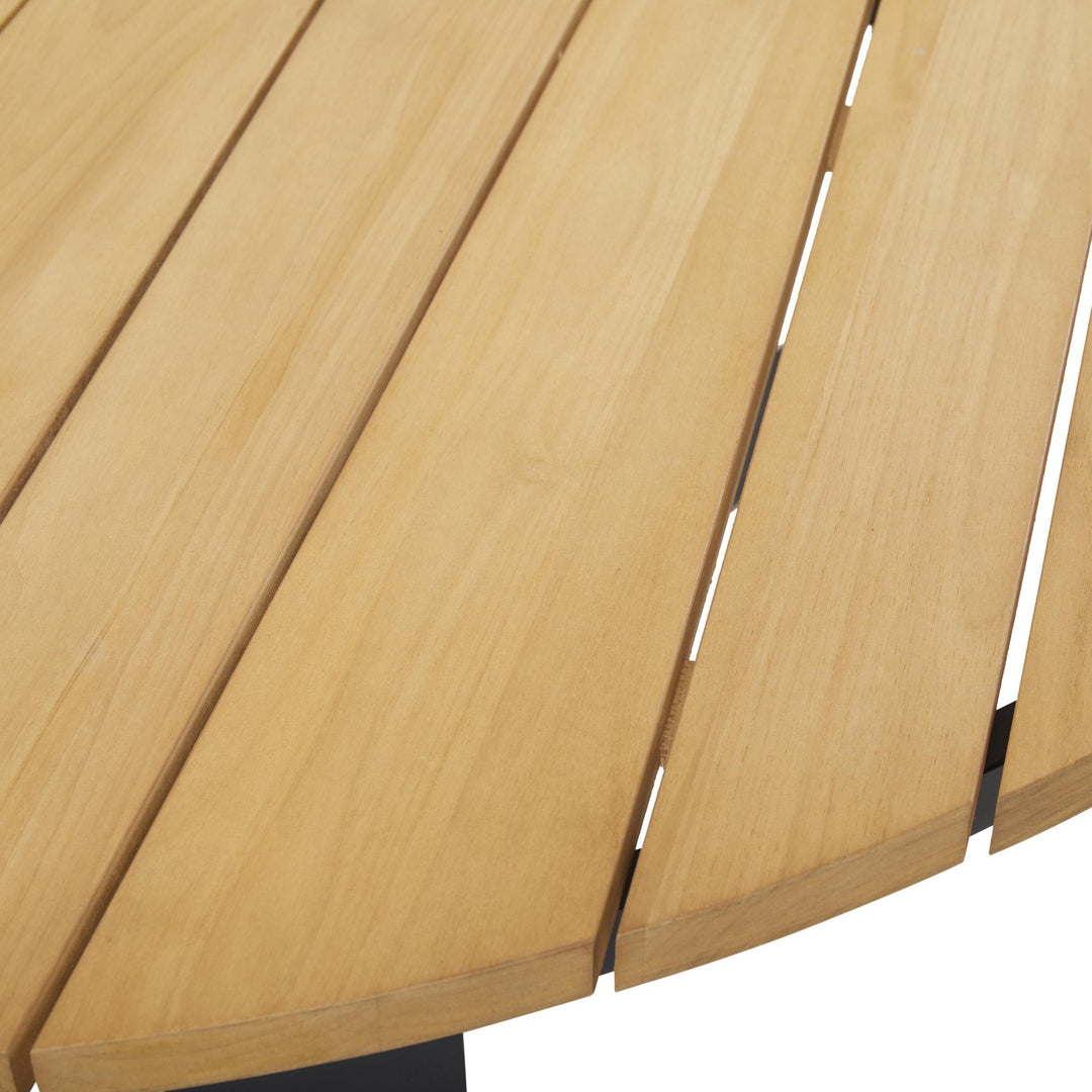 Brafab Laurion spisebord i natur teak med sort kant, nærbilde av rund bordplate
