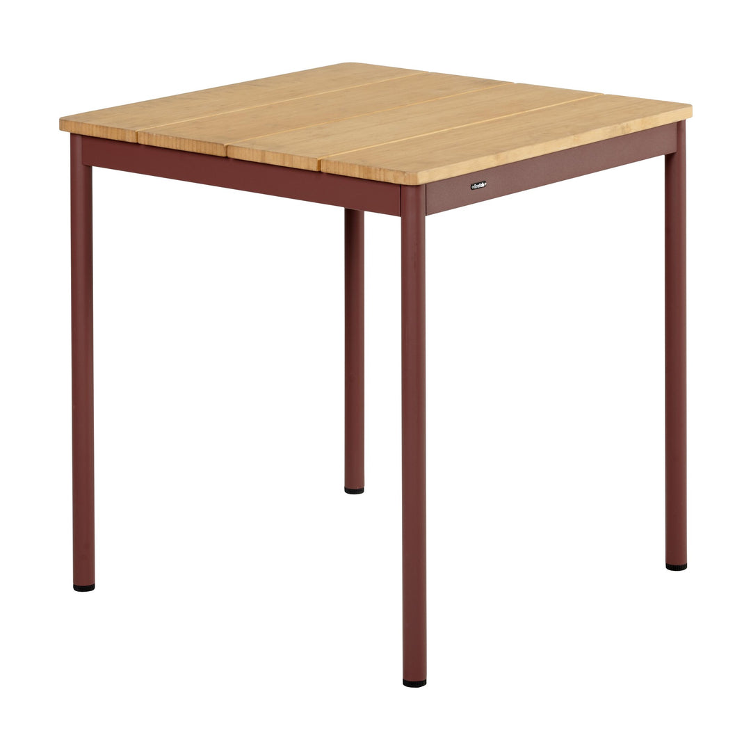 Brafab Nox kafébord med teakplate og vinrøde ben