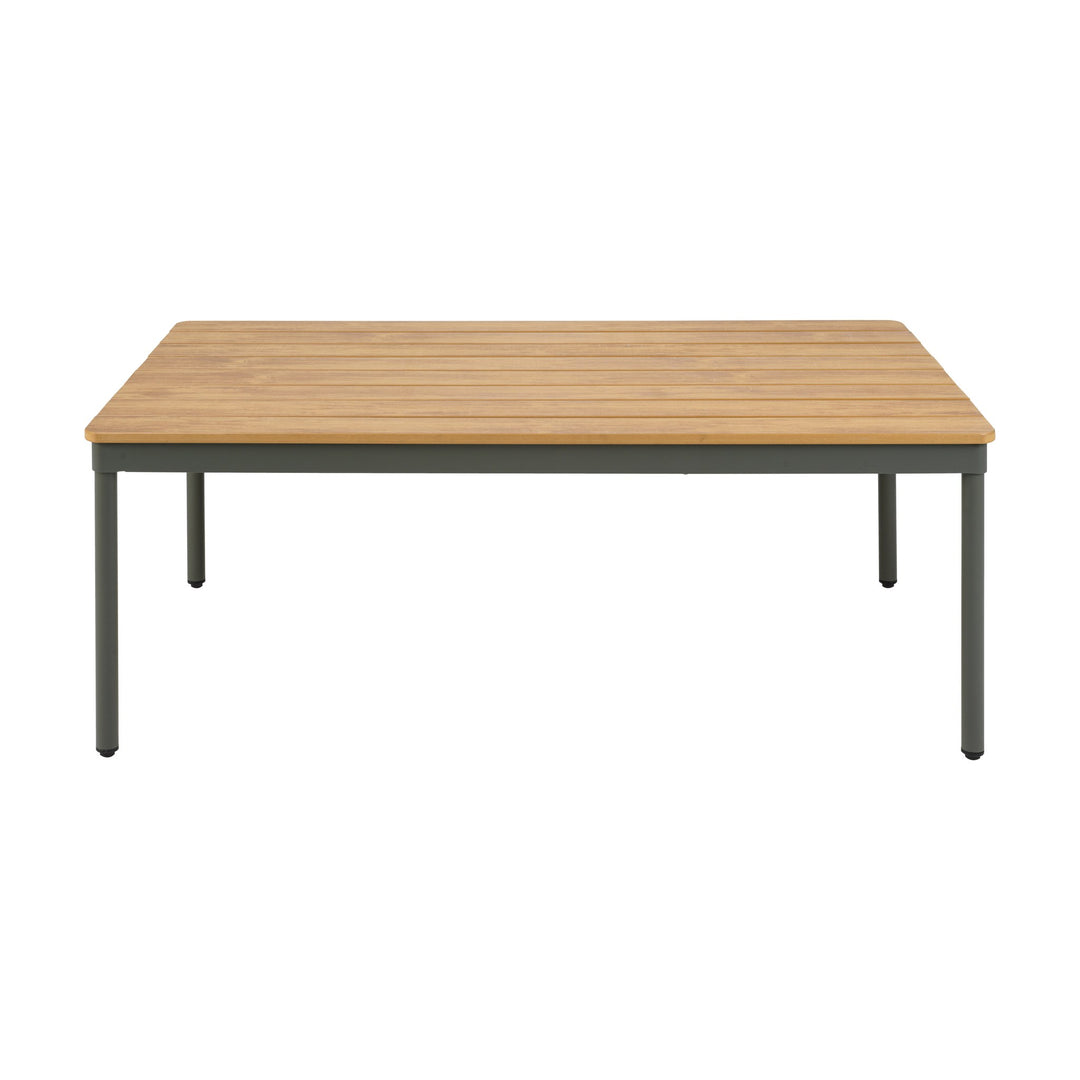 Brafab Reno sofabord, kvadratisk lavt bord i teak med grågrønne metallben