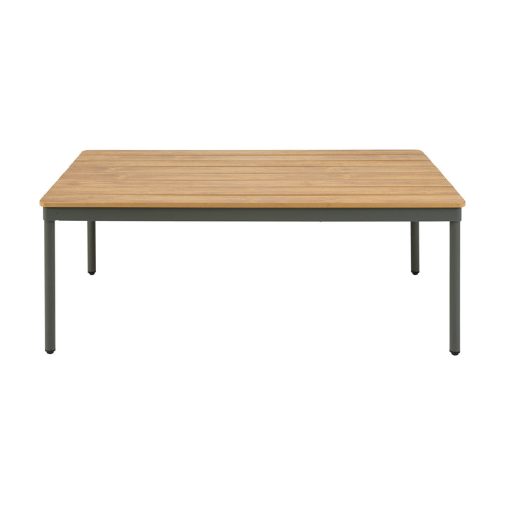 Brafab Reno sofabord, kvadratisk lavt bord i teak med grågrønne metallben