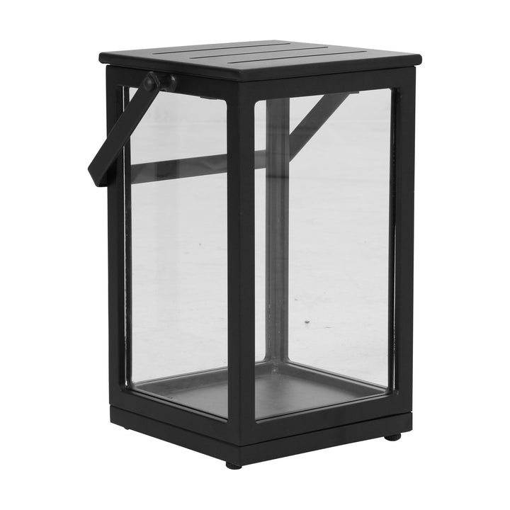 Brafab Belfort lyslykt i sort aluminium med glassider og nedfelt bærehåndtak, hvit bakgrunn