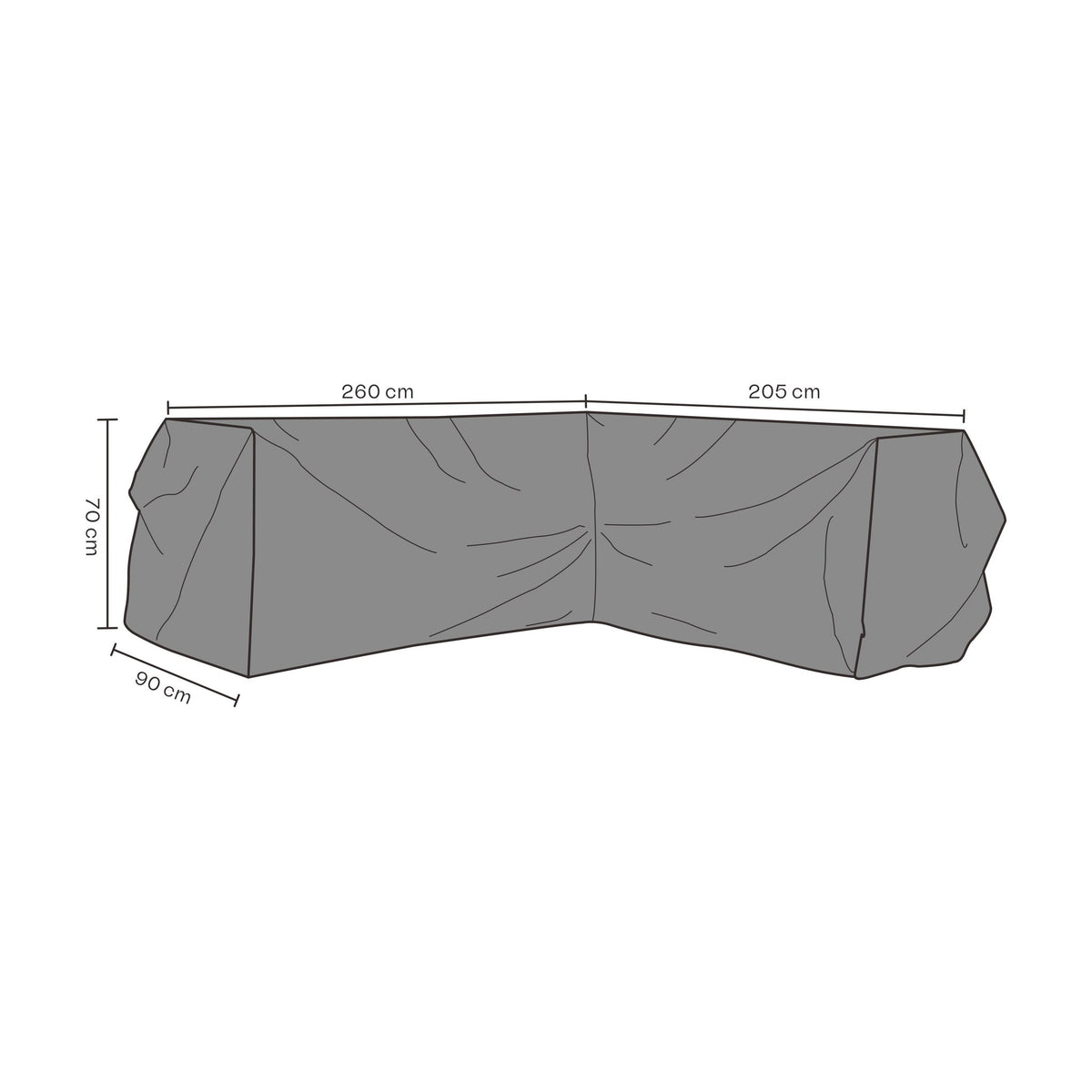 Brafab overtrekk til hjørnesofa, grått L-formet møbeltrekk, 260 + 205 x 90 x 70 cm