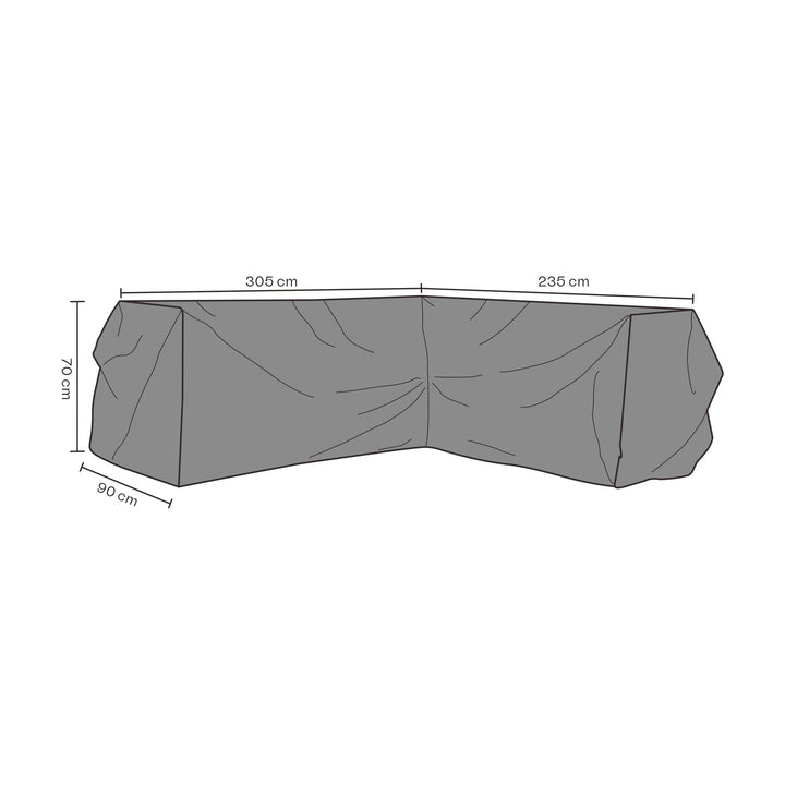 Brafab overtrekk til hjørnesofa, grått L-formet møbeltrekk, 305 + 235 x 90 x 70 cm
