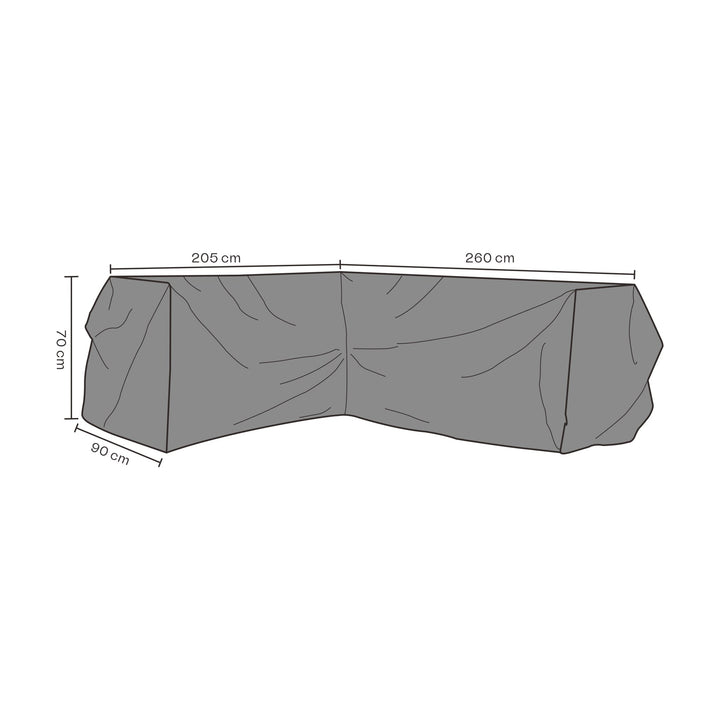 Brafab overtrekk til hjørnesofa, grått L-formet møbeltrekk, 205 + 260 x 90 x 70 cm