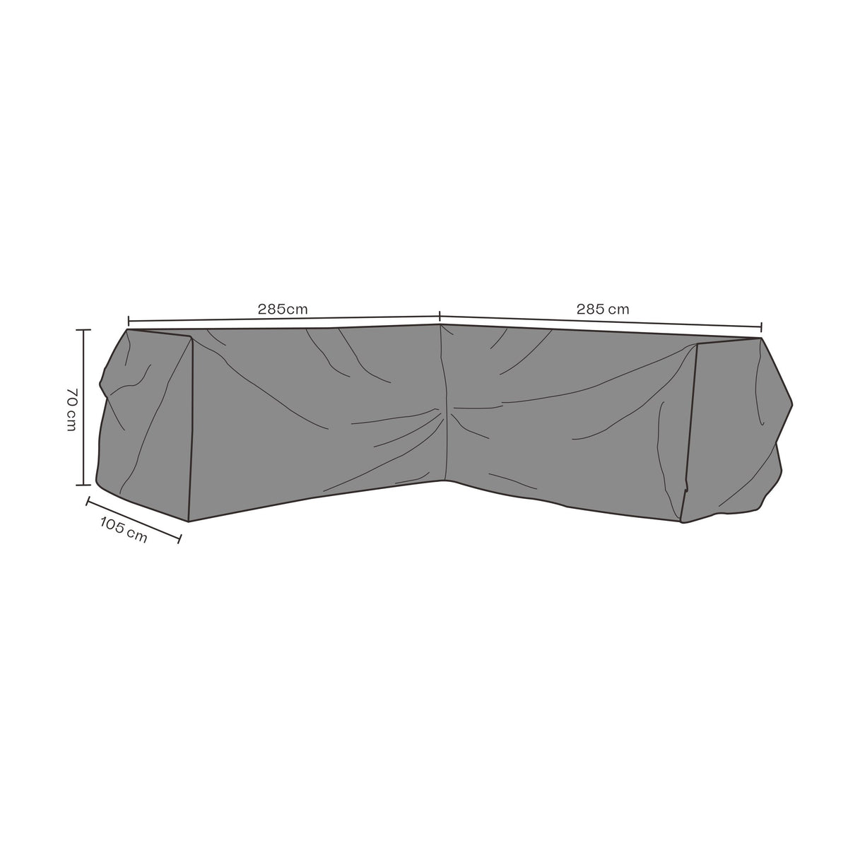 Brafab overtrekk til hjørnesofa, grått L-formet møbeltrekk, 285 + 285 x 105 x 70 cm