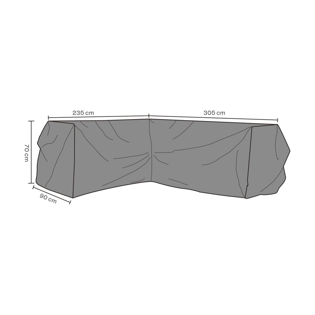 Brafab overtrekk til hjørnesofa, grått L-formet møbeltrekk, 235 + 305 x 90 x 70 cm