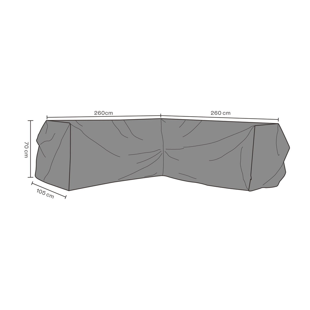 Brafab overtrekk til hjørnesofa, grått L-formet møbeltrekk, 260 + 260 x 105 x 70 cm