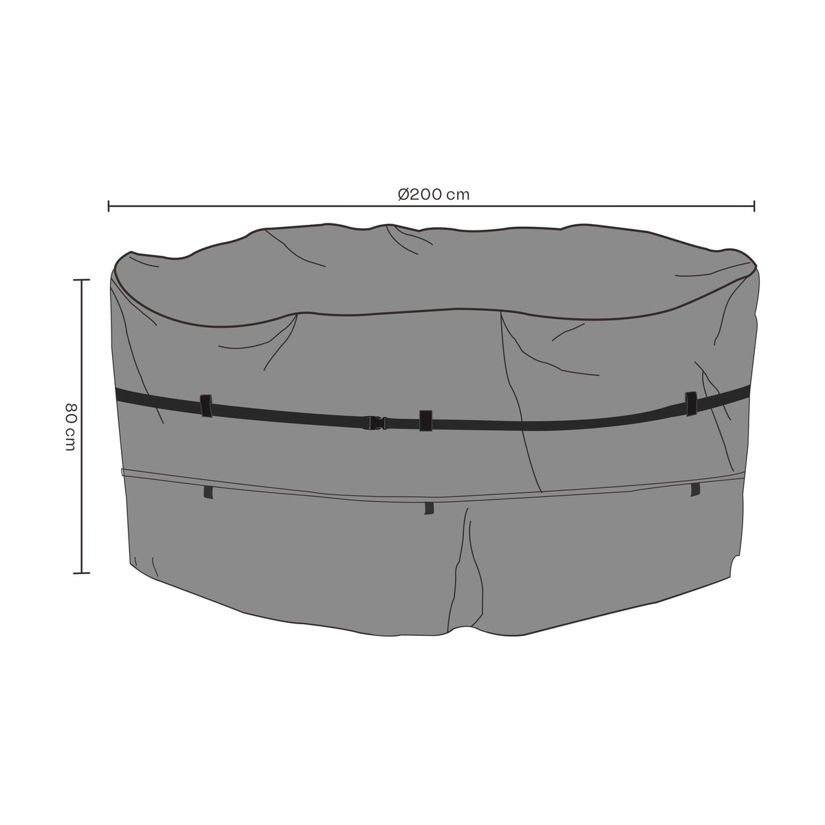 Brafab overtrekk til spisegruppe, grått rundt møbeltrekk med stropp, Ø200 x 80 cm