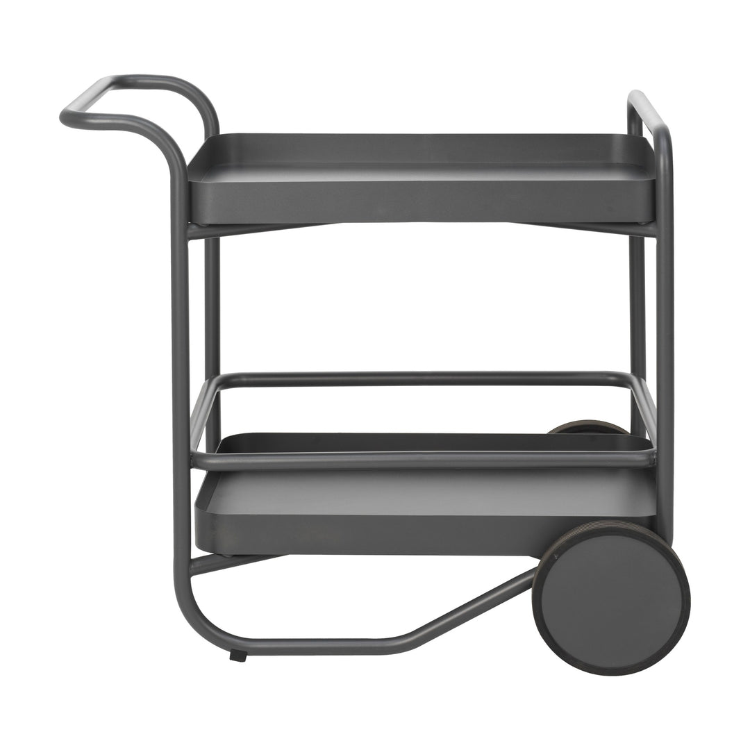 Brafab Trolly serveringsvogn i antrasitt med to brett og store hjul, sett fra siden