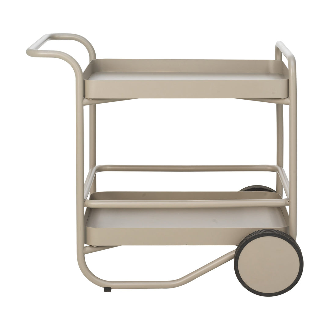 Brafab Trolly serveringsvogn i khaki med to brett og store hjul, sett fra siden