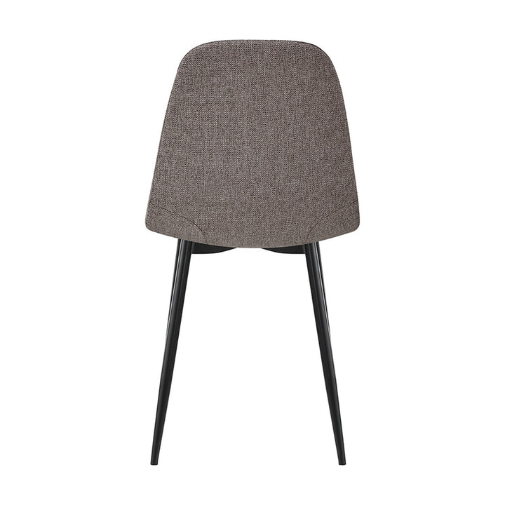 Raya spisestol i gråbeige stoff med sorte metallben, sett bakfra mot hvit bakgrunn
