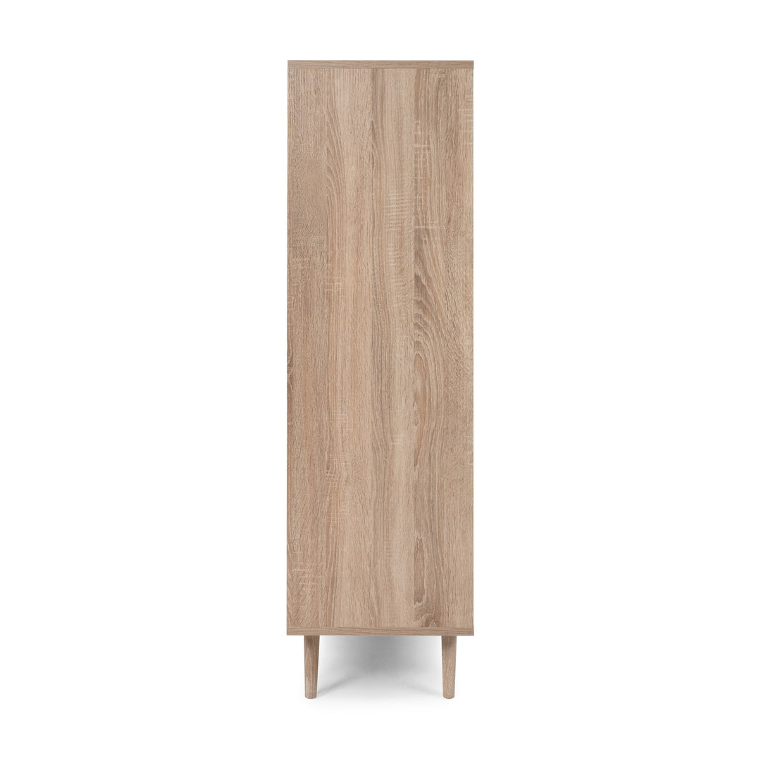 Bali highboard i lys eik sett fra siden.
