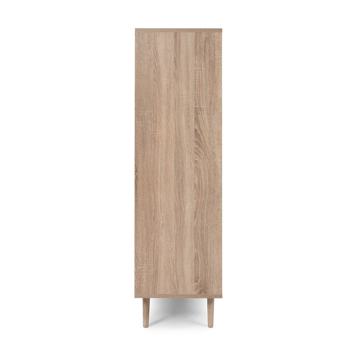 Bali highboard i lys eik sett fra siden.