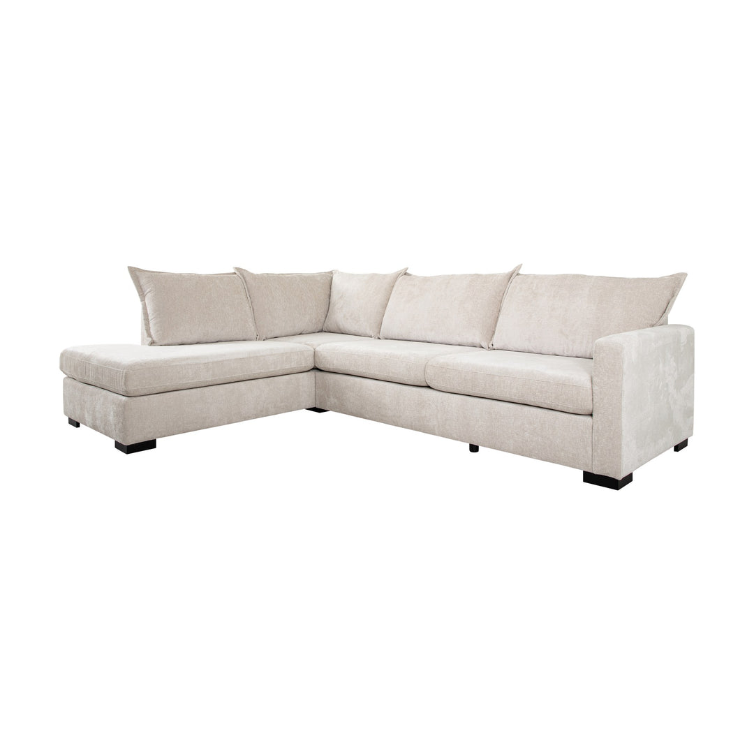 Arizona sofa med knappet chesterfield-mønster og blanke metallben