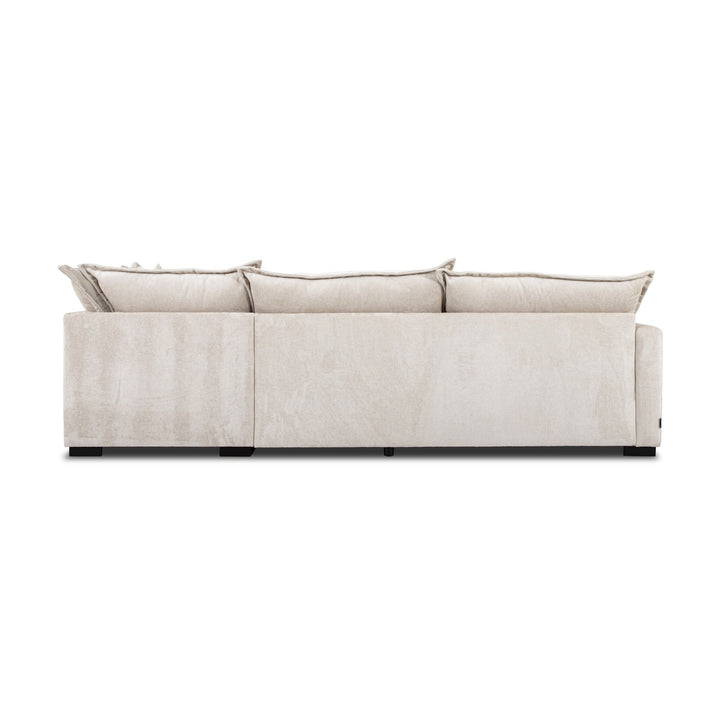 Arizona hjørnesofa i kremhvit chenille, sett bakfra