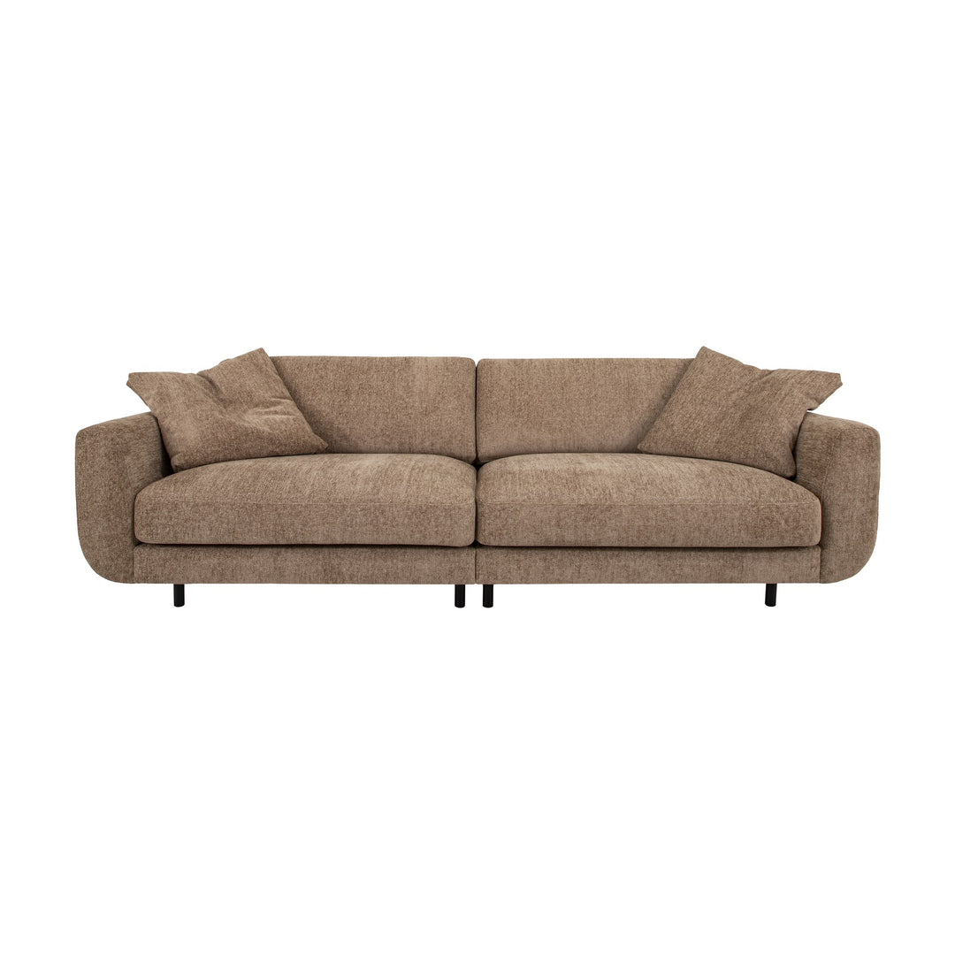 Lazy sofa i grå velur med løs pute og sorte ben