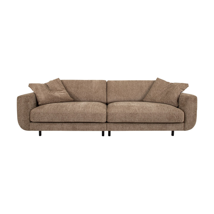 Lazy sofa i grå velur med løs pute og sorte ben