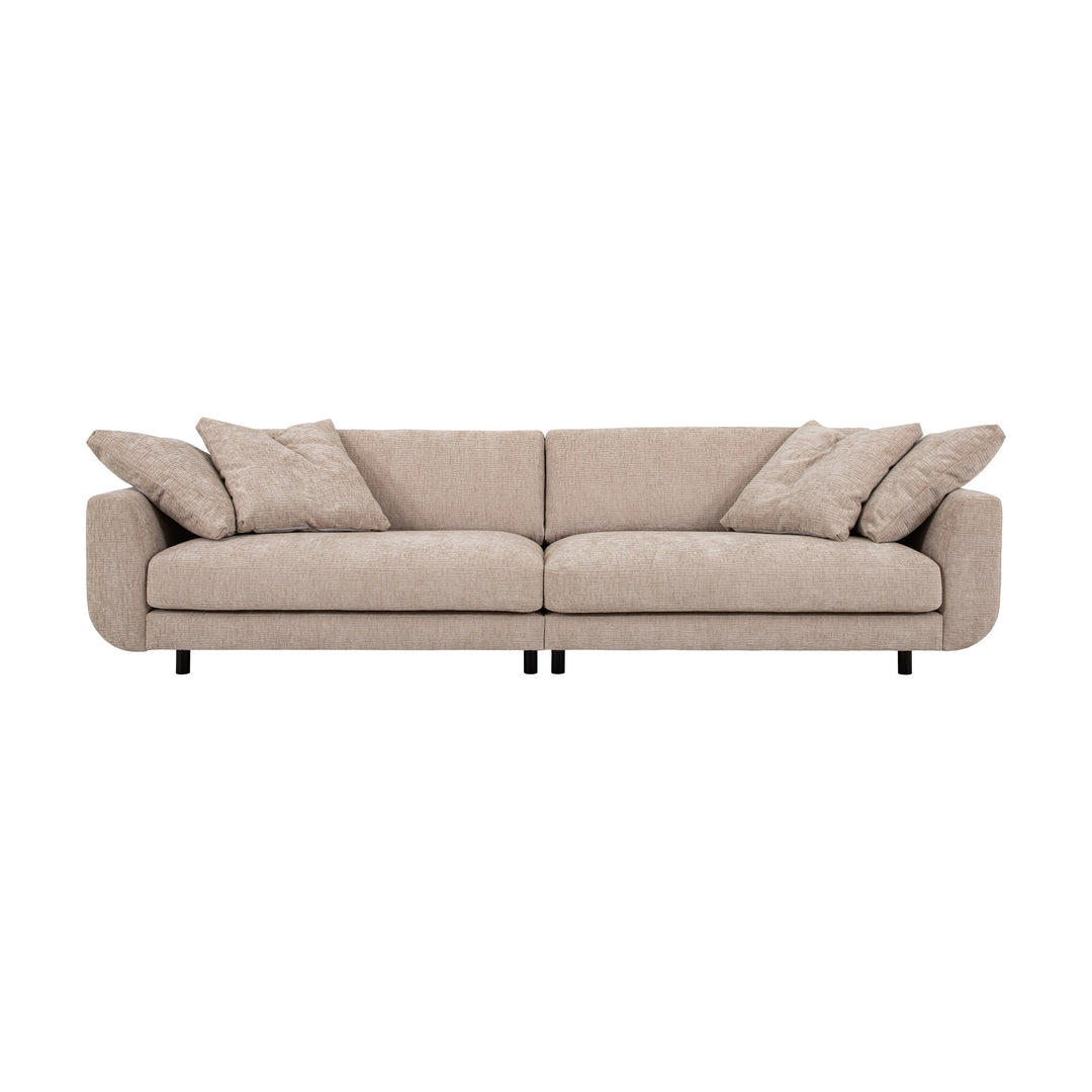Lazy sofa i grå velur med løs pute og sorte ben