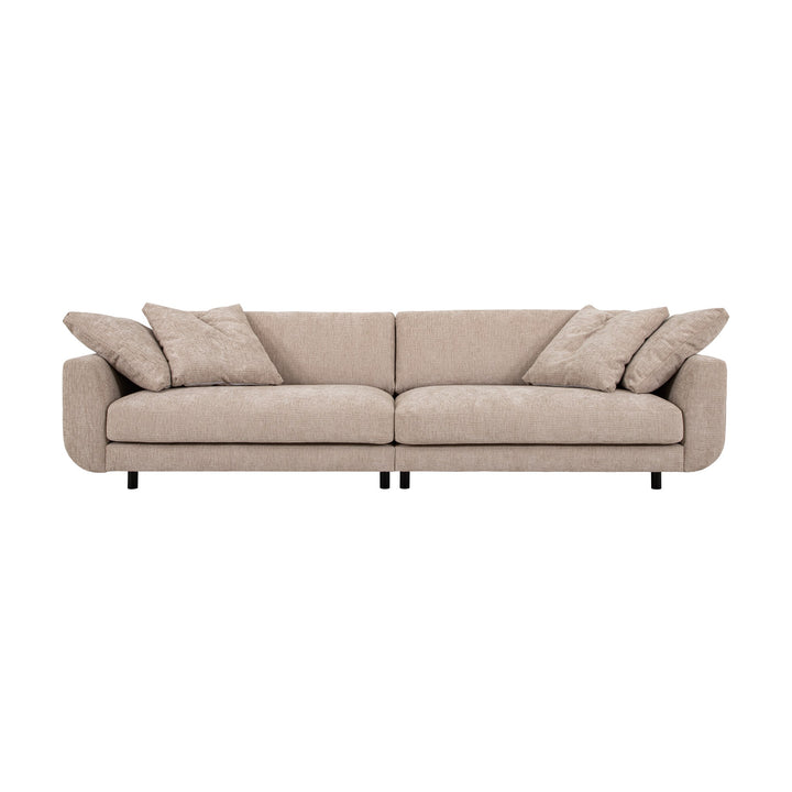 Lazy sofa i grå velur med løs pute og sorte ben
