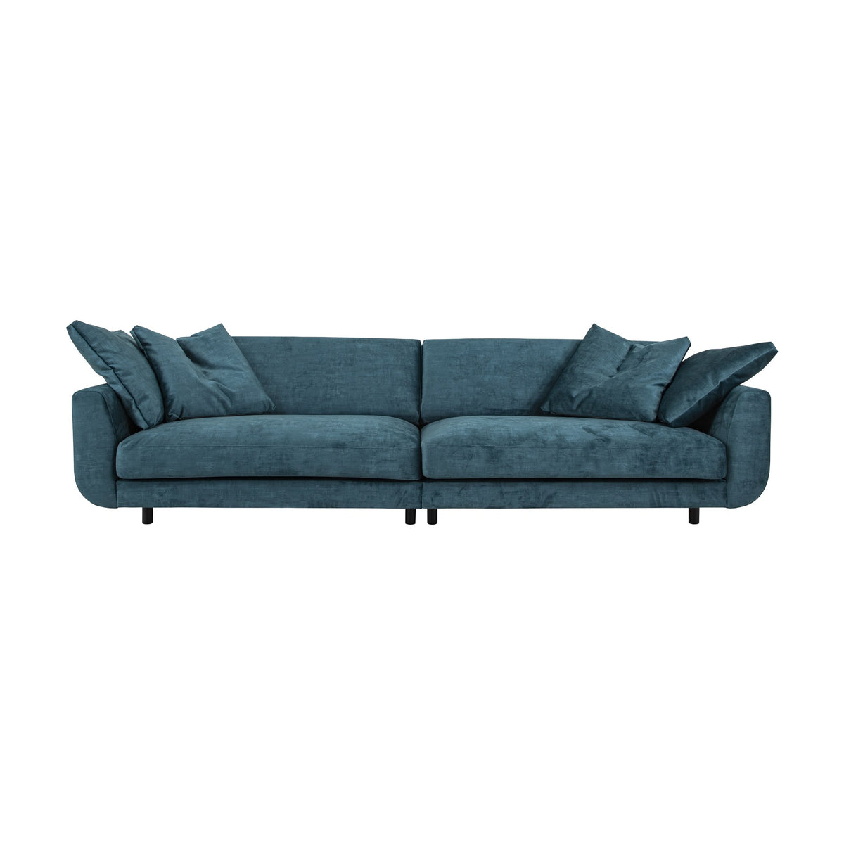 Lazy sofa i grå velur med løs pute og sorte ben