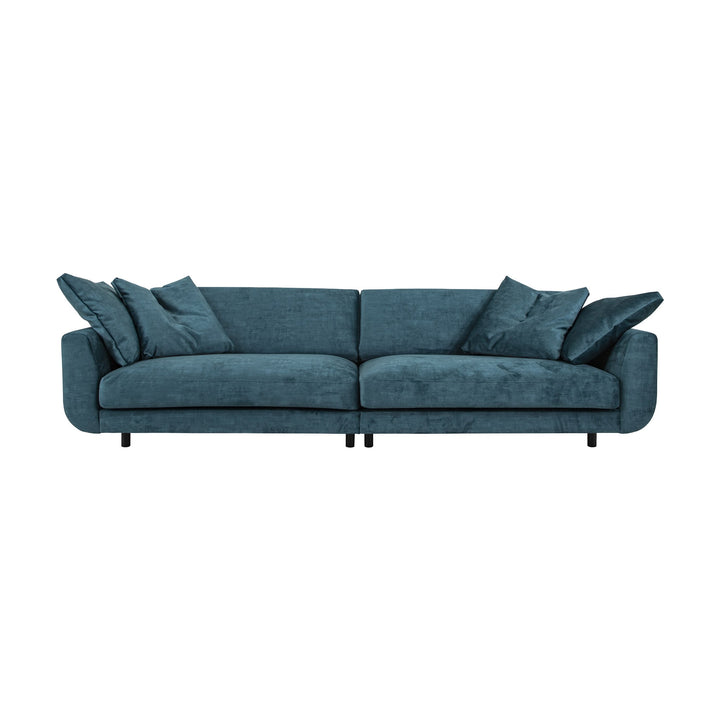 Lazy sofa i grå velur med løs pute og sorte ben