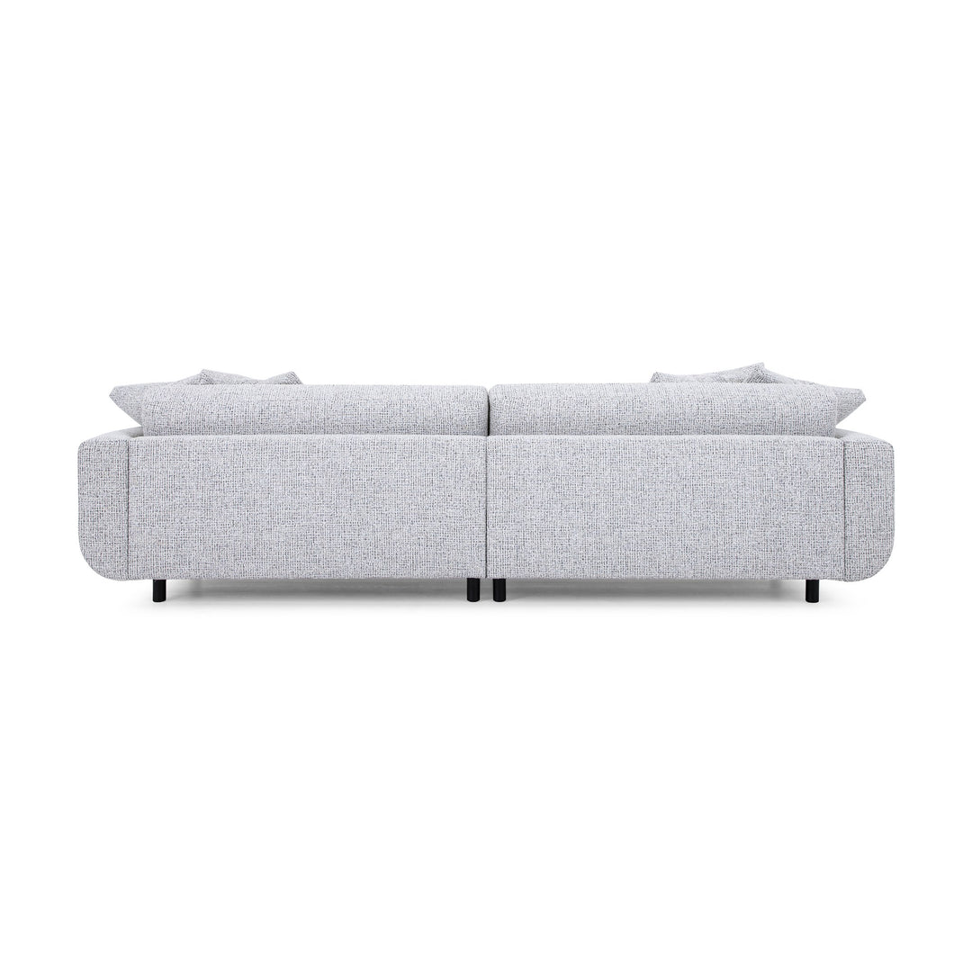 Lazy Sofa i lysegrå melert stoff sett bakfra, modulsofa med svarte ben