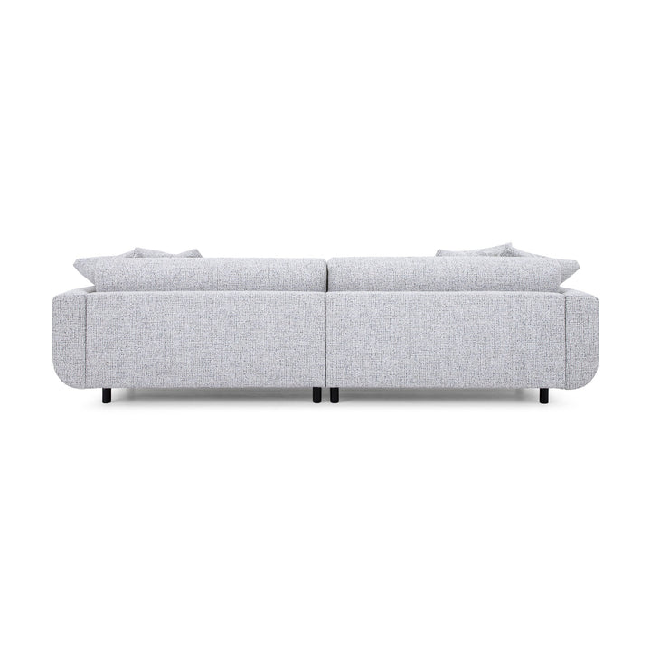 Lazy Sofa i lysegrå melert stoff sett bakfra, modulsofa med svarte ben