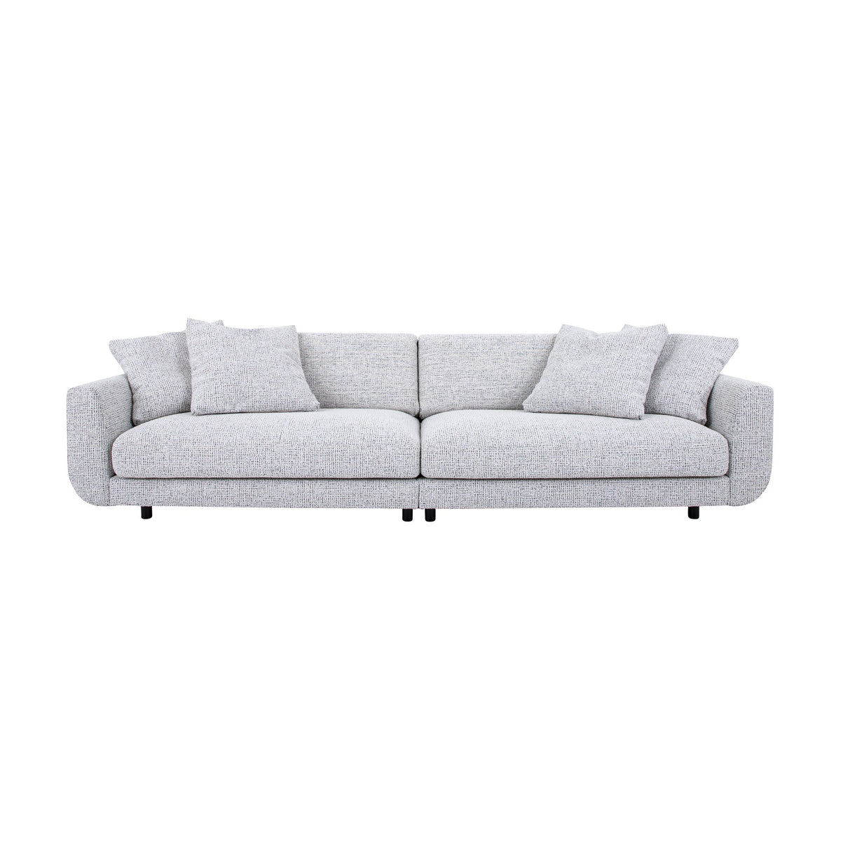 Lazy sofa i grå velur med løs pute og sorte ben