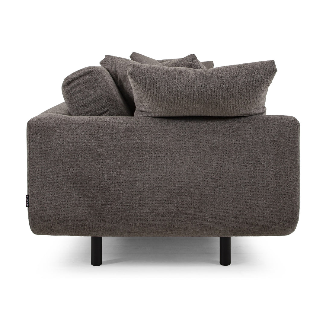Lazy Sofa i gråbrun stoff sett bakfra, modulsofa med svarte ben