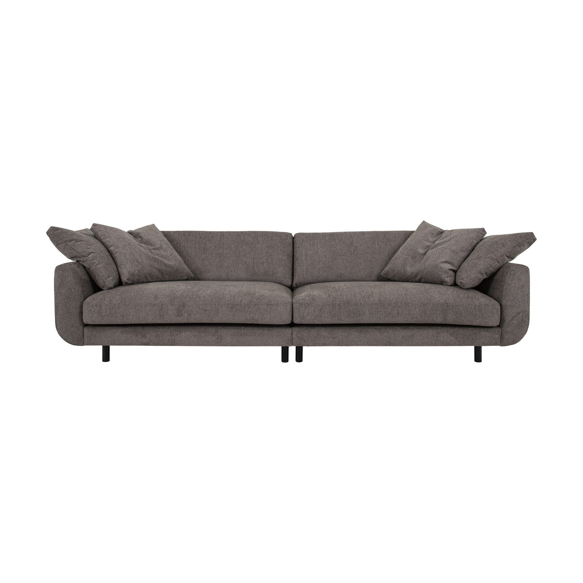 Lazy sofa i grå velur med løs pute og sorte ben