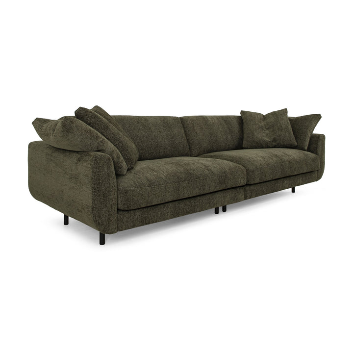 Lazy Sofa i mørk grønn stoff, 3,5-seter med løse ryggputer og svarte ben