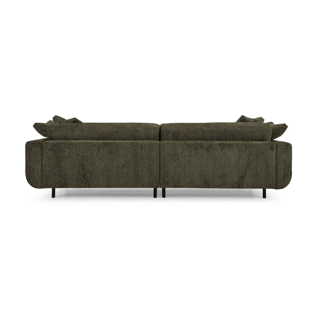 Lazy Sofa i mørk grønn stoff sett bakfra, modulsofa med svarte ben