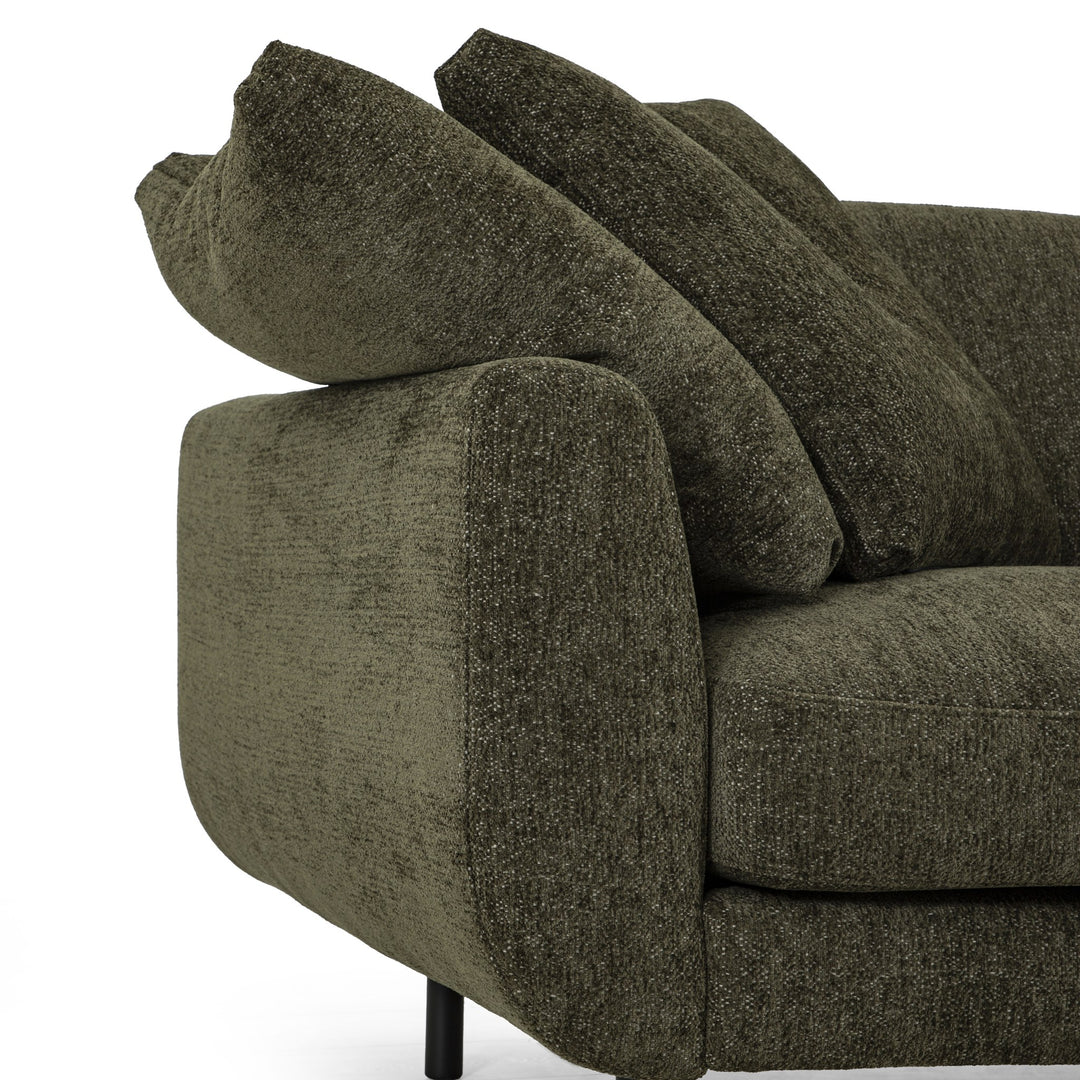 Lazy Sofa i mørk grønn stoff, nærbilde av armlene og ryggpute