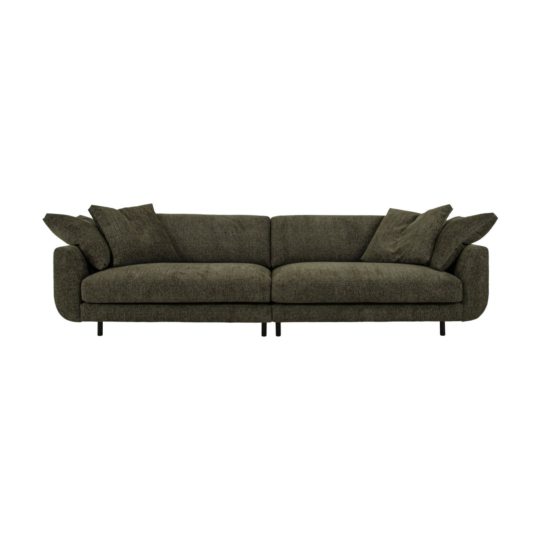 Lazy sofa i grå velur med løs pute og sorte ben