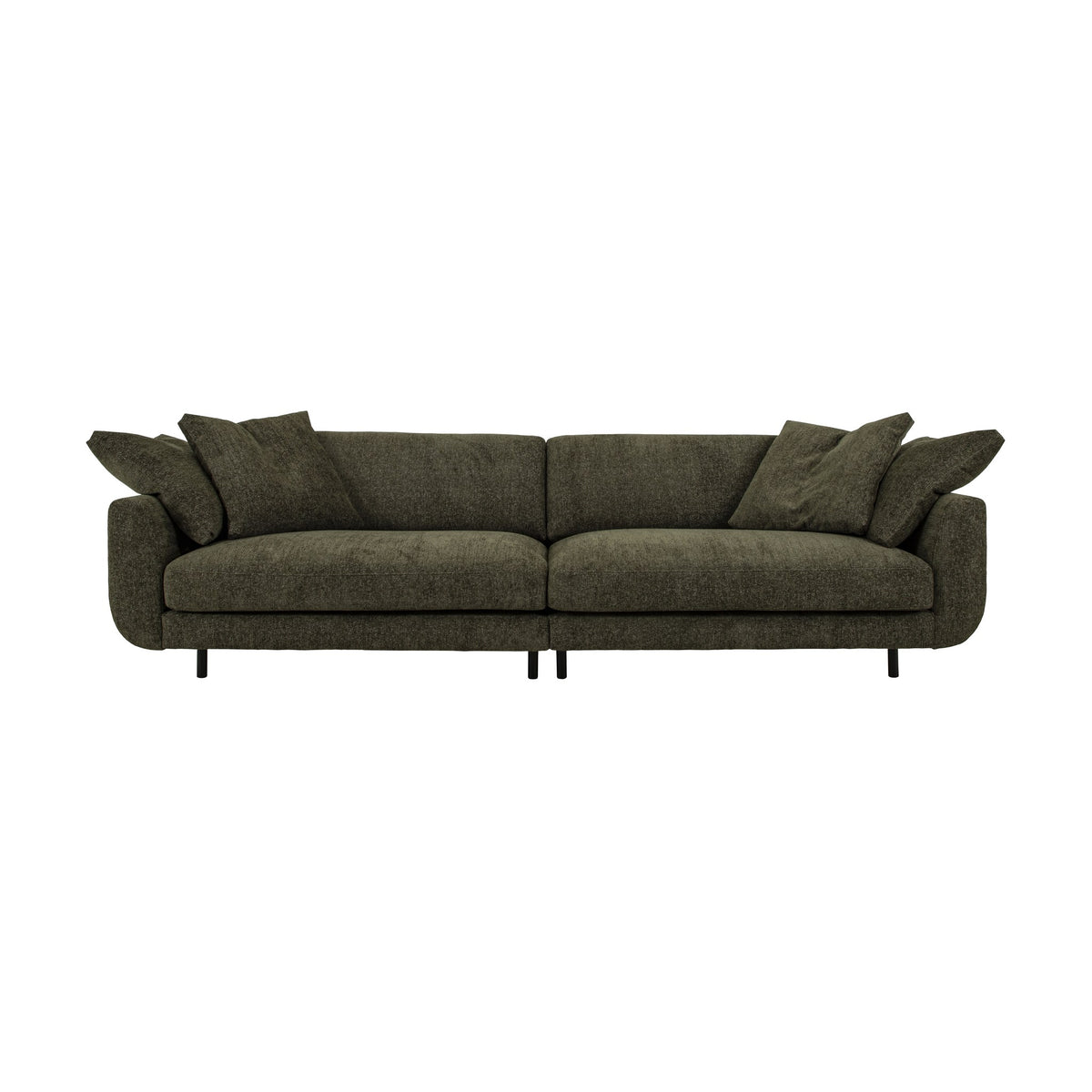 Lazy sofa i grå velur med løs pute og sorte ben