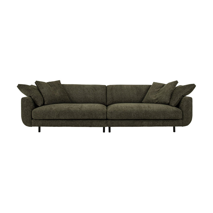 Lazy sofa i grå velur med løs pute og sorte ben