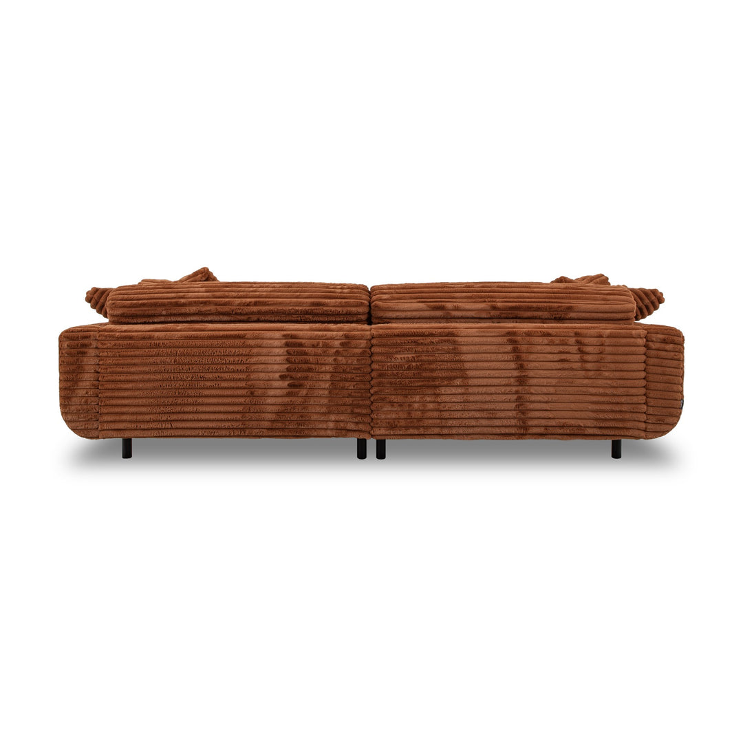 Lazy Sofa i rustbrun kordfløyel sett bakfra, modulsofa med svarte ben