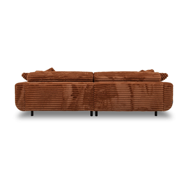 Lazy Sofa i rustbrun kordfløyel sett bakfra, modulsofa med svarte ben