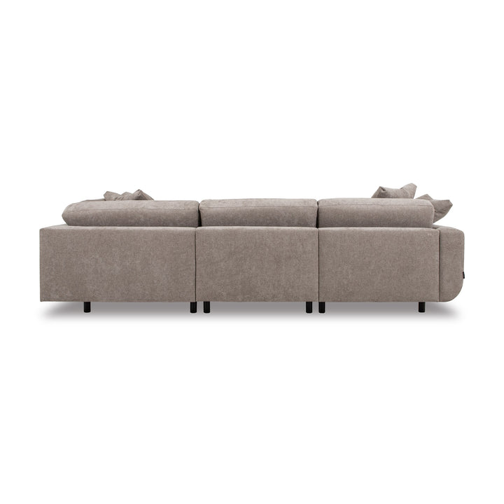 Lazy Sofa i gråbeige stoff sett bakfra, modulsofa med svarte ben