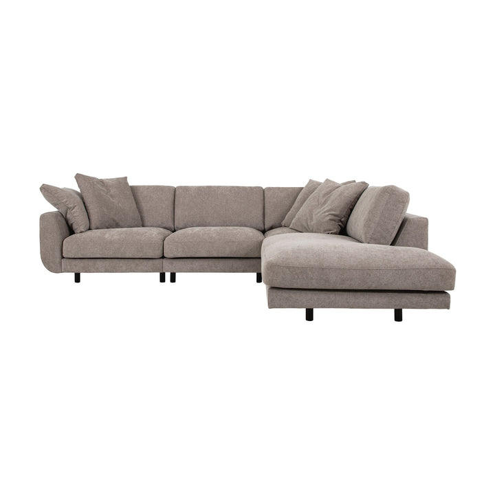 Lazy sofa i grå velur med løs pute og sorte ben