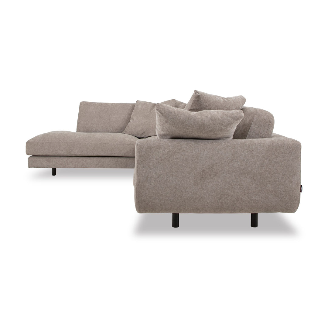 Lazy Sofa i gråbeige stoff sett fra siden, modulsofa med svarte ben